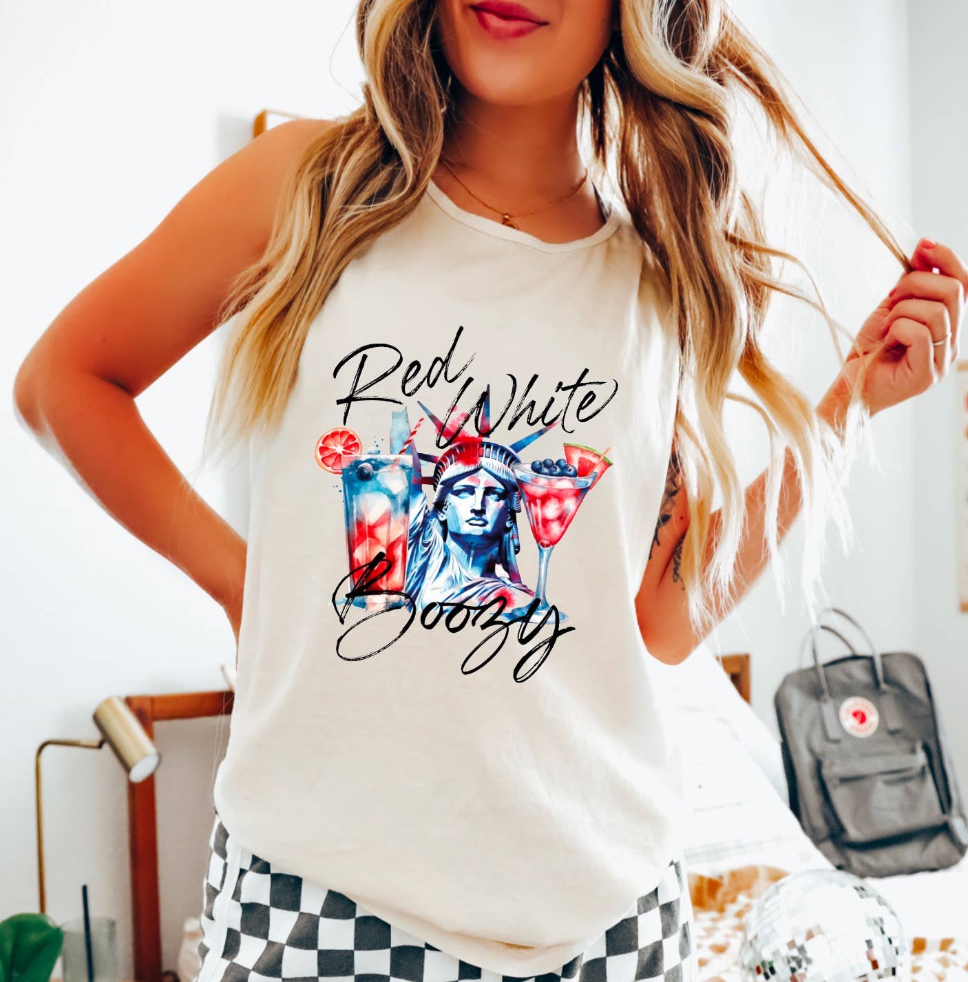 Red White Boozy Tank 4th Of July USA Summer    