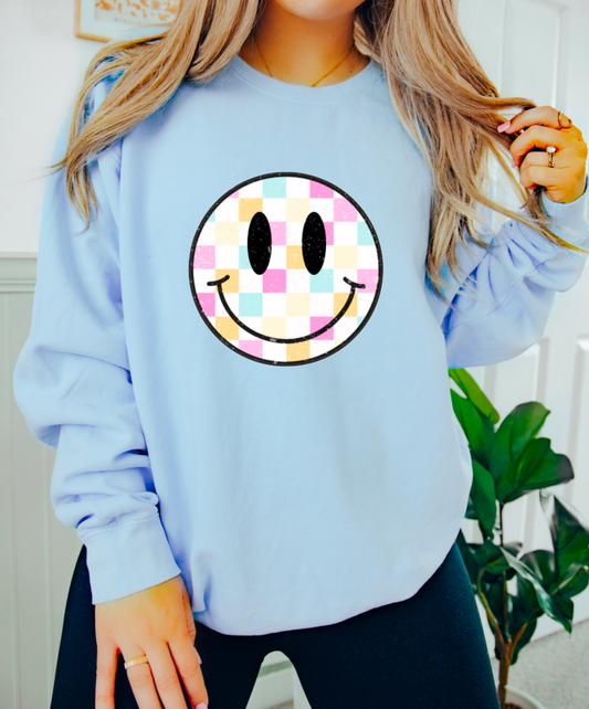 Pastel Smiley Face Checker Sweatshirt | Summer