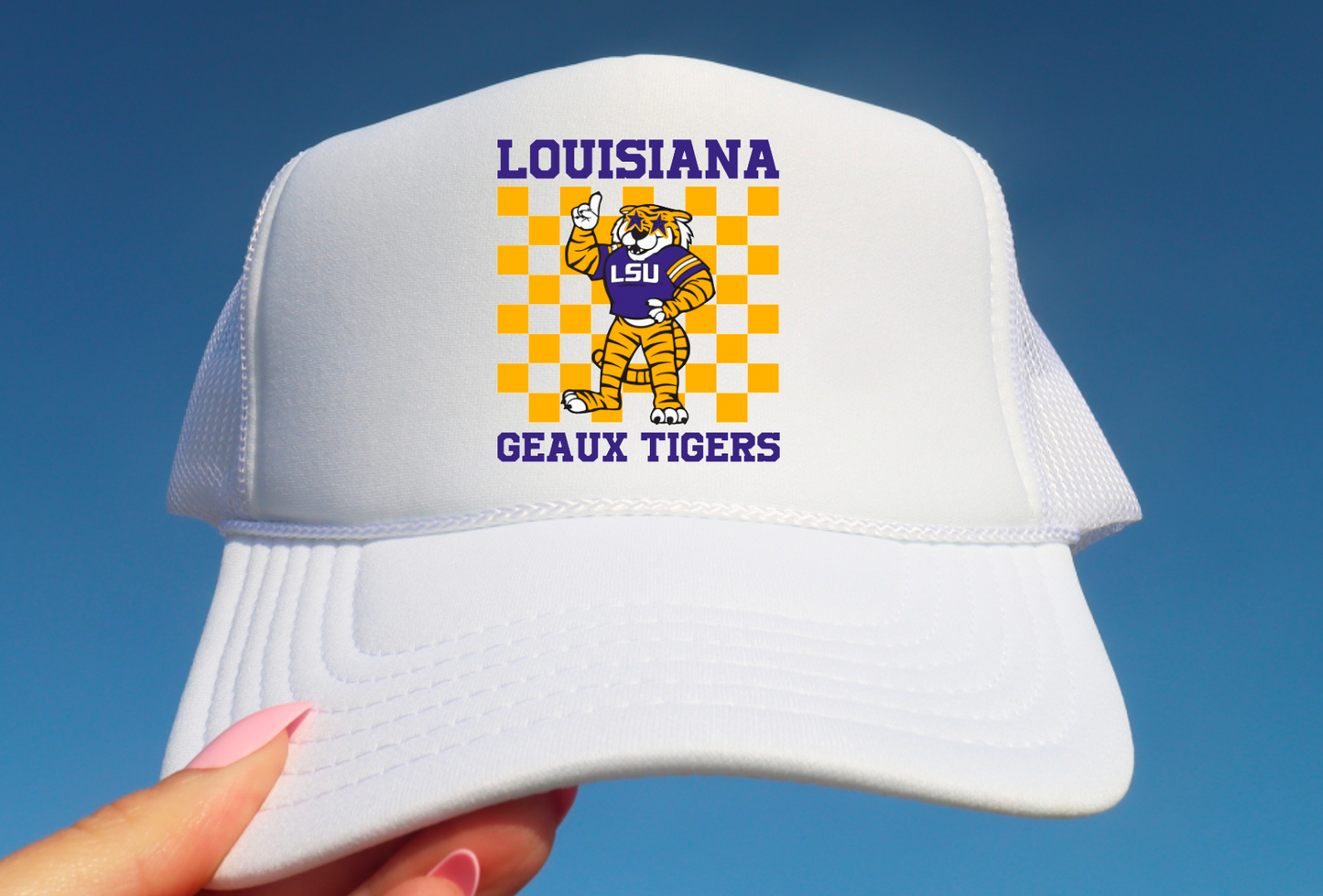 LSU Tigers Checker Trucker Hat