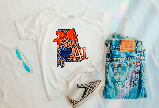 YOUTH Auburn Leopard Coquette Graphic Tee Football Kids