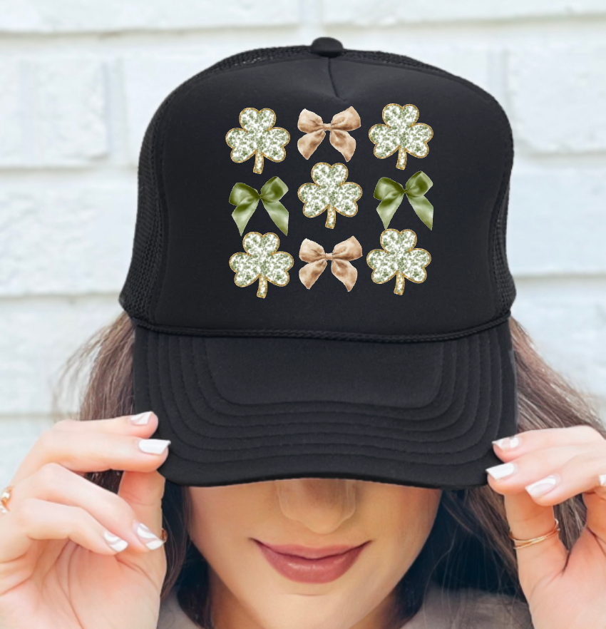 Preppy Chinoiserie Coquette Clovers Trucker Hat St Patricks