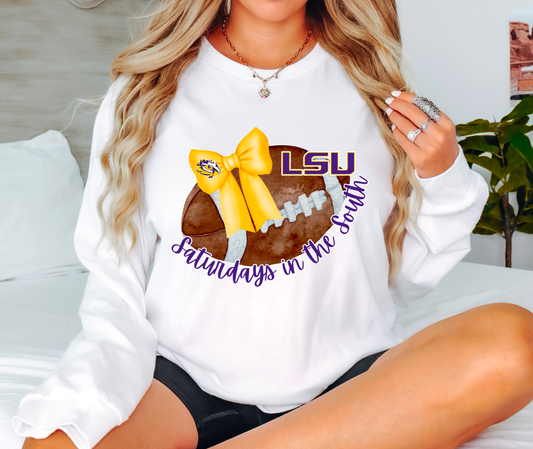 LSU Tigers Football Coquette Graphic Long Sleeve Tee