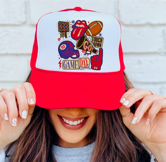 Preppy Red & Blue Football Game Day Trucker Hat Sports  