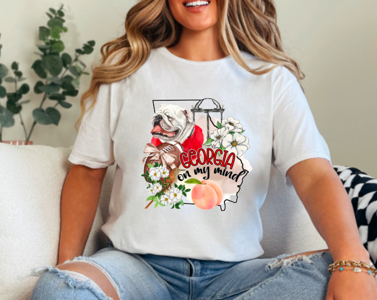 Watercolor Georgia Things Graphic Tee Bulldogs  