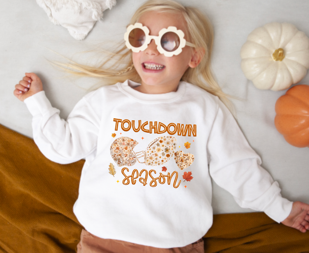 YOUTH Floral Touchdown Season Sweatshirt Football Fall Kids